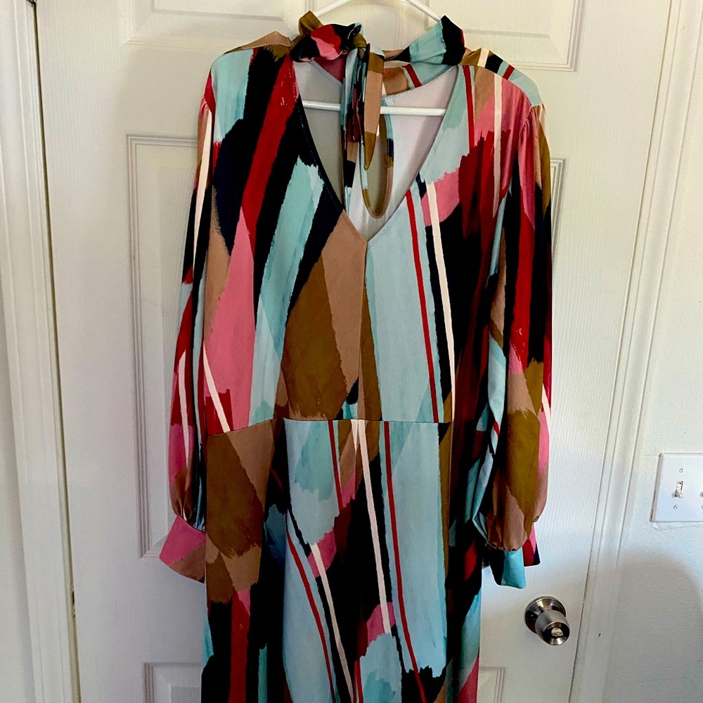 Eloquii Multicolor Abstract Stripe Long Sleeve Dress